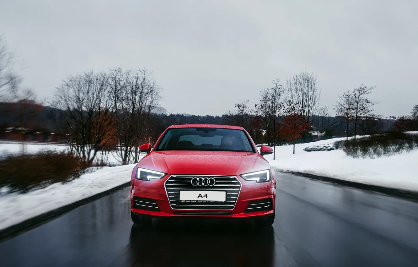 Photo wallpaper winter, road, snow, Audi, Audi, red