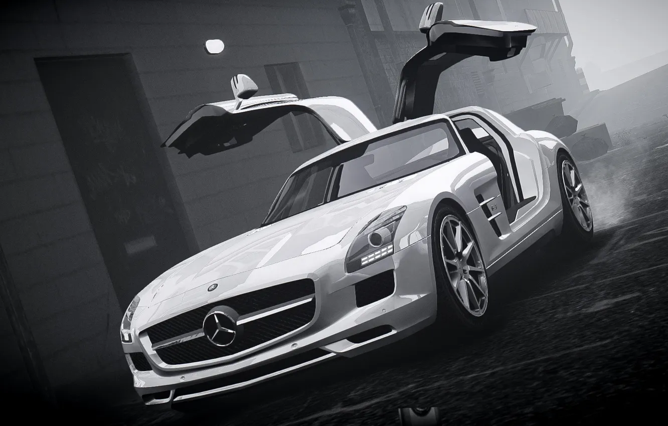 Photo wallpaper machine, fog, GTA 4, Mersedes SLS