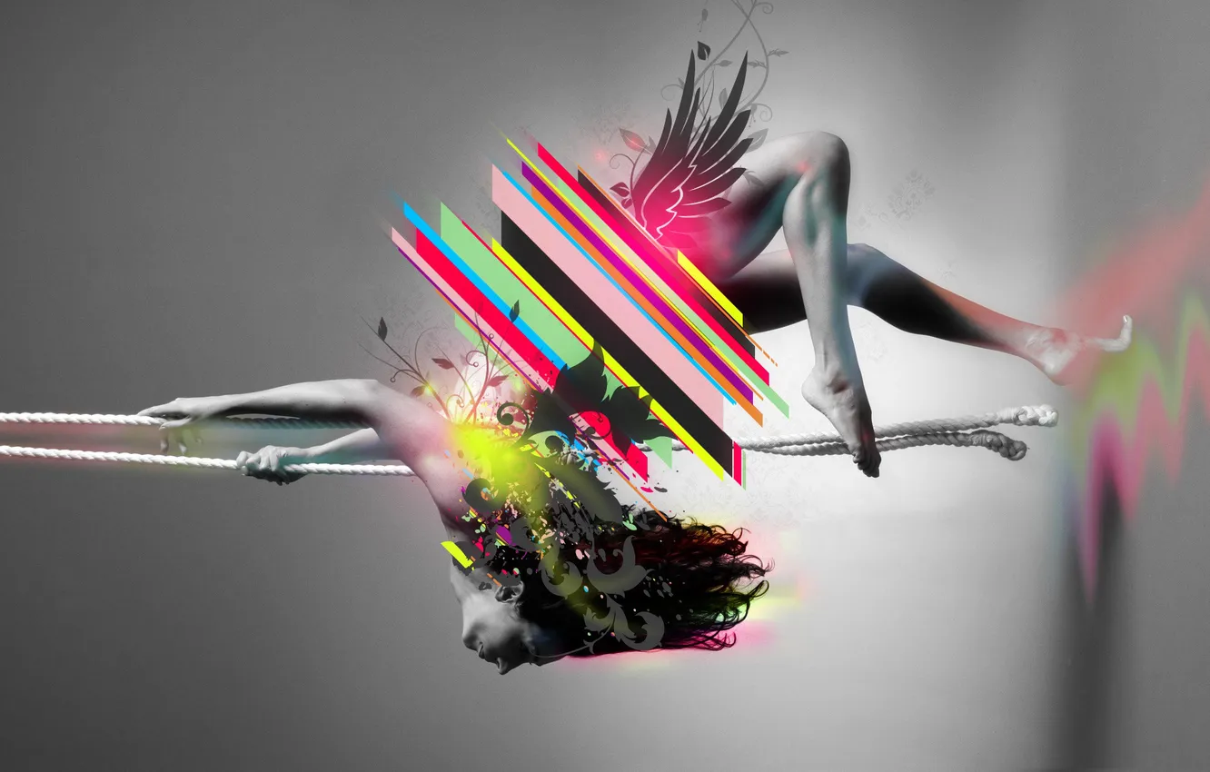 Photo wallpaper grey, background, hair, rope, abstract