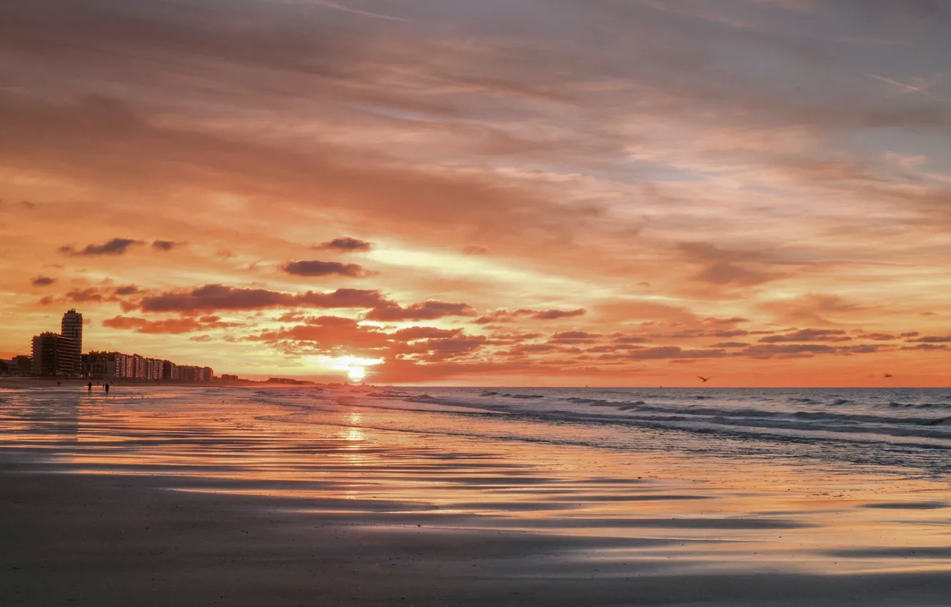 Photo wallpaper sea, sunset, Sunset, Oostende