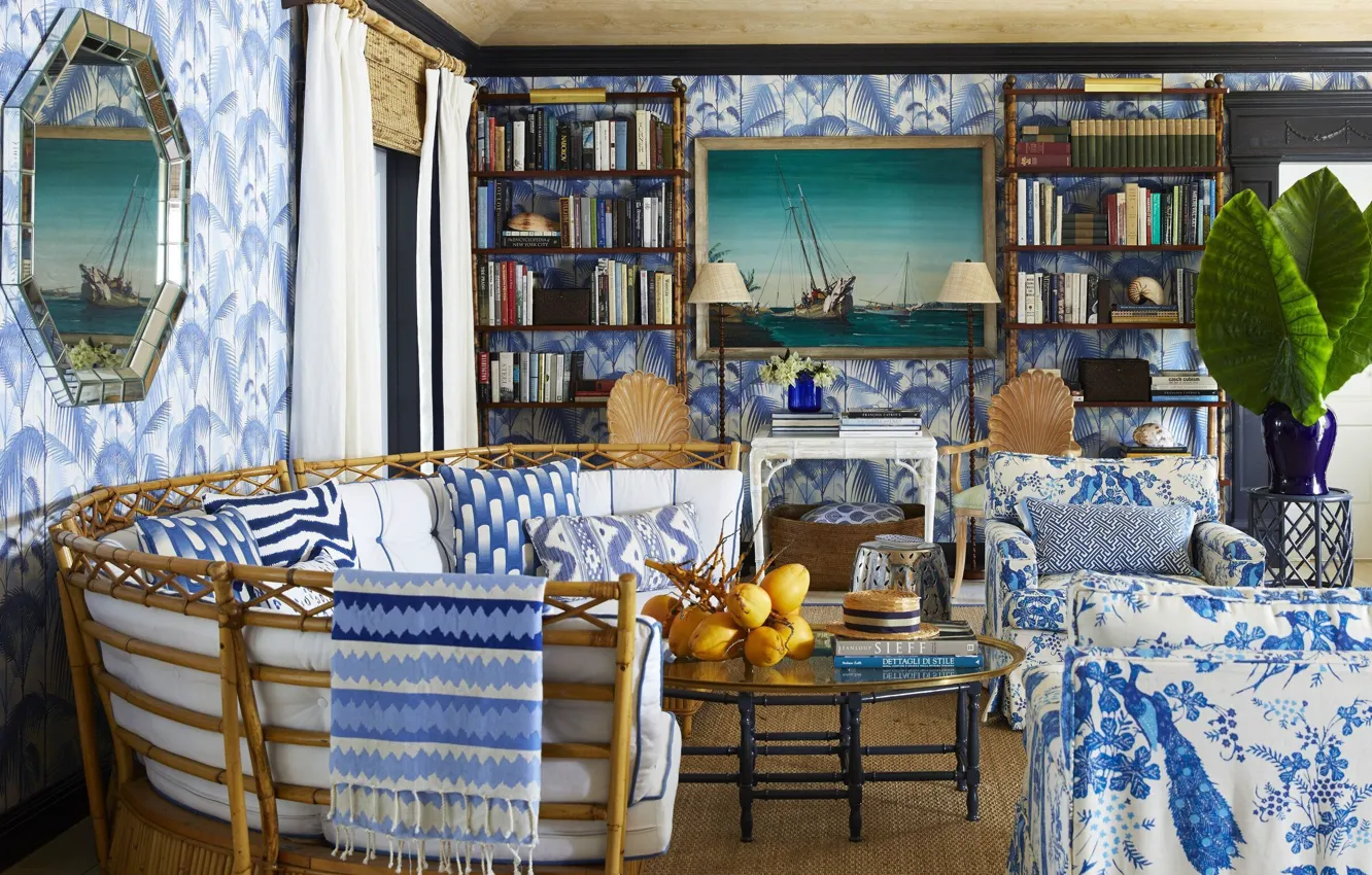 Photo wallpaper design, style, interior, picture, library, Blue Living room, by Liz Strong interior design, Beautiful Living …
