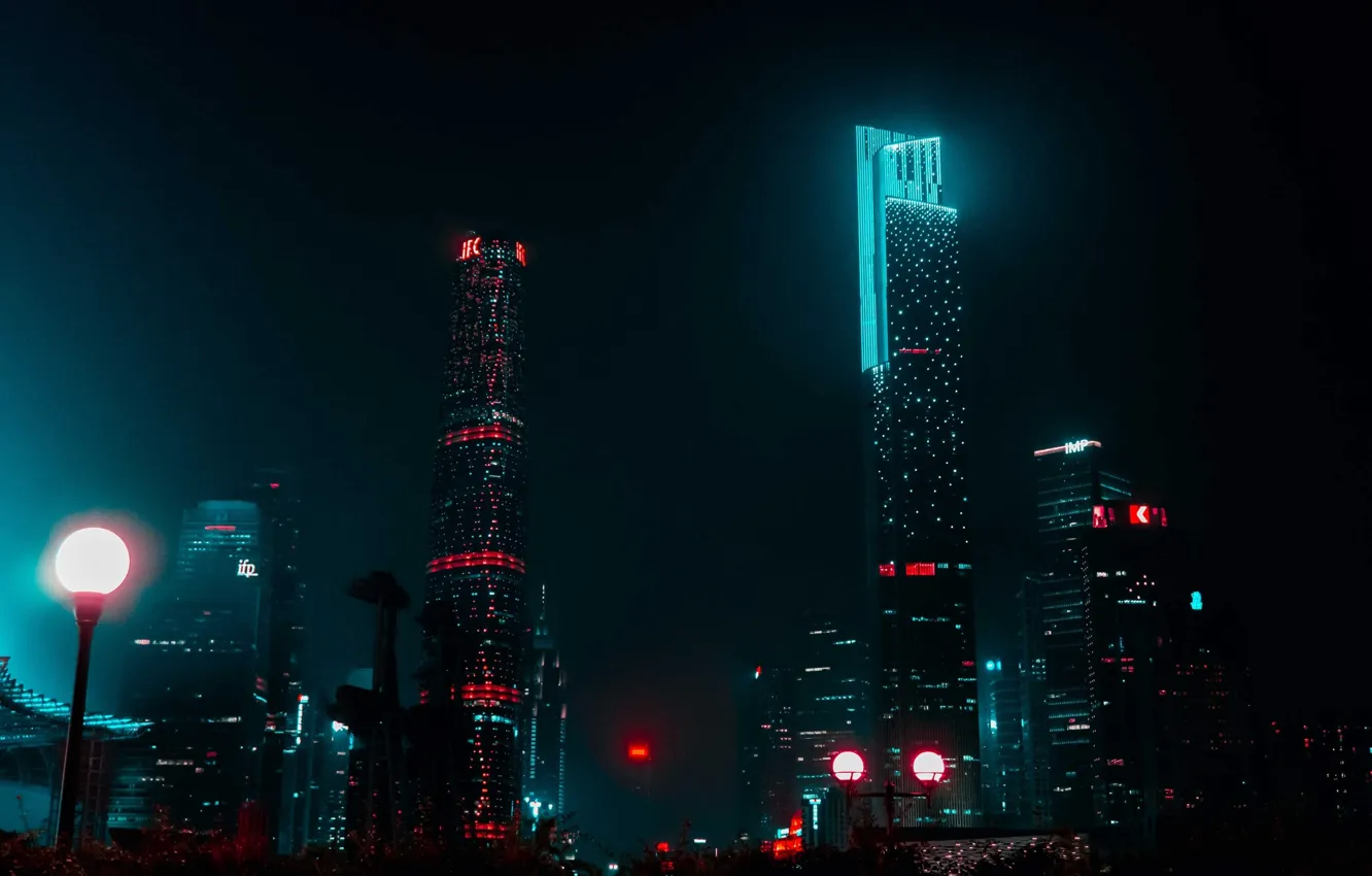 Photo wallpaper city, light, night, skyscrapers