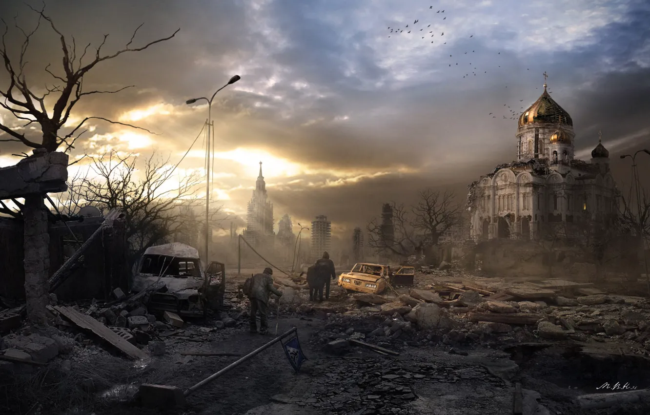 Photo wallpaper the city, Moscow, art, the end of the world, nuclear war, post
