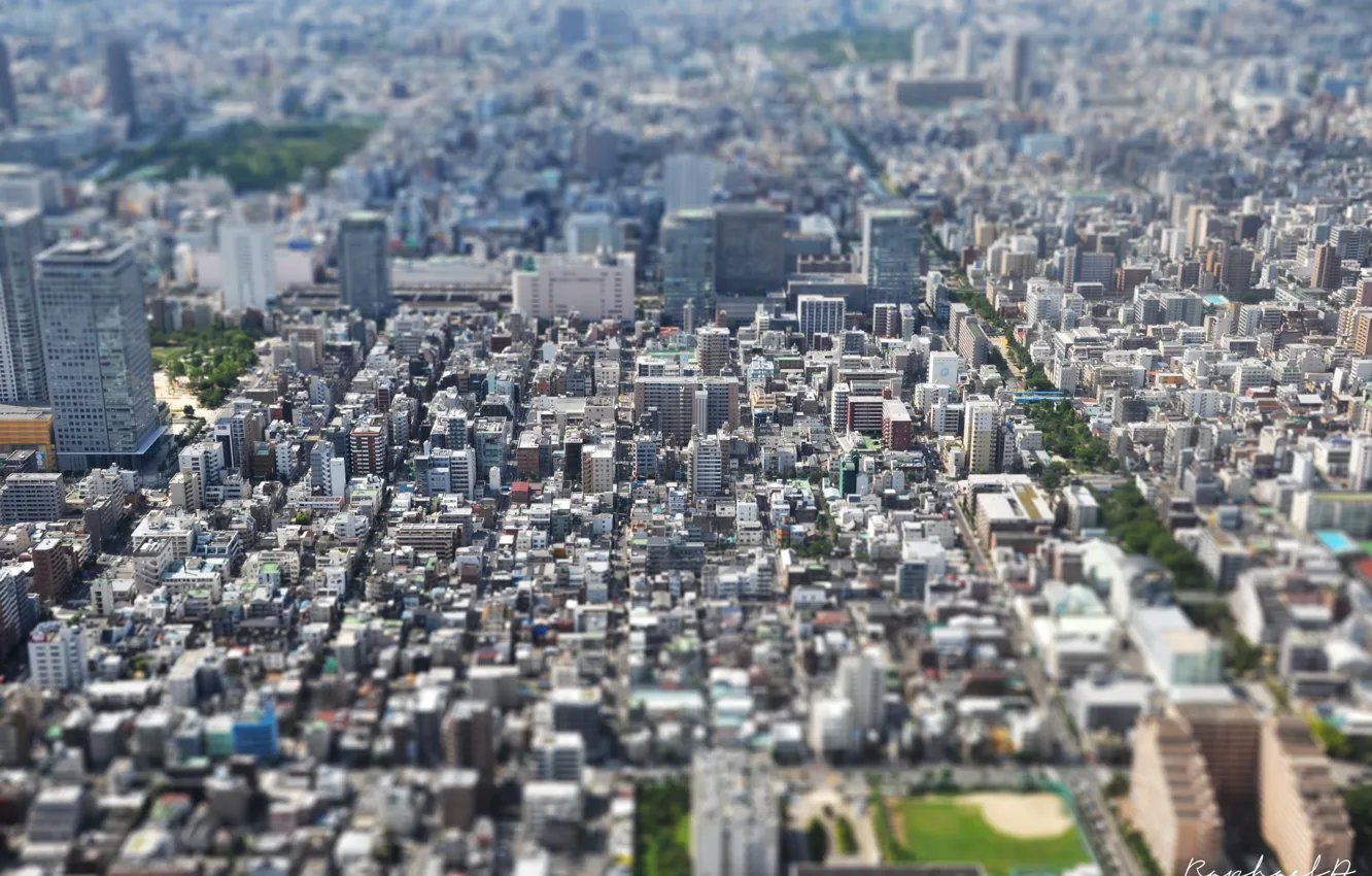 Photo wallpaper Japan, Tokyo, Japan, the view from the top, tilt-shift, panorama of the city