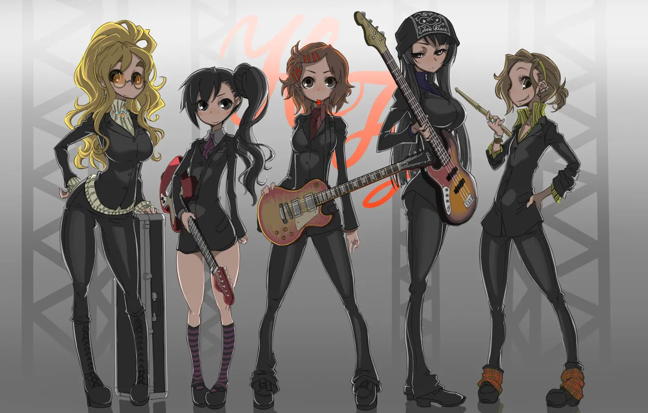 Photo wallpaper guitar, mio akiyama, k-on!, tainak to knighty, hirasawa yui, kotobuki tsumugi, nakano azusa