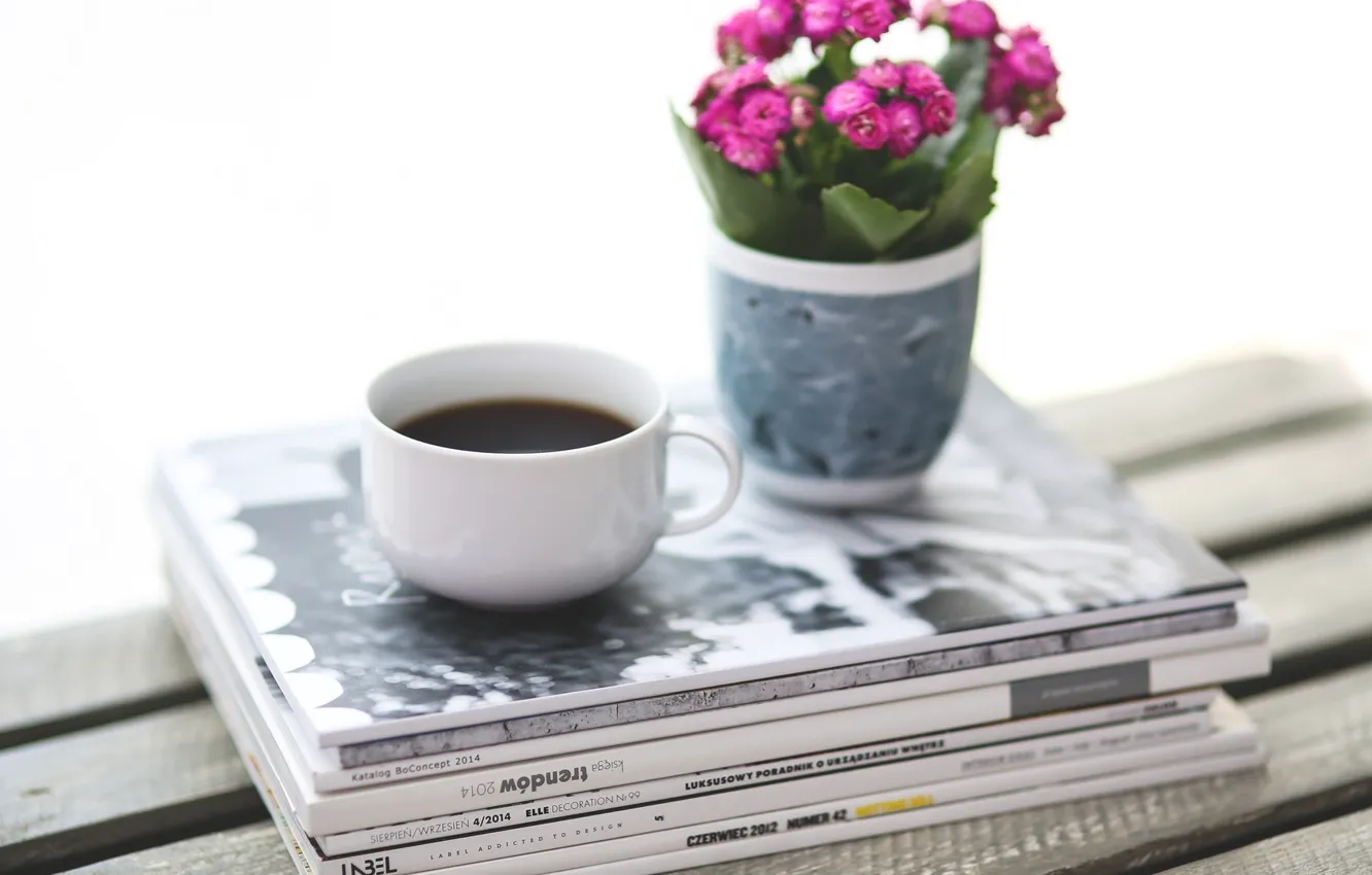 Photo wallpaper flowers, coffee, food, Breakfast, magazines