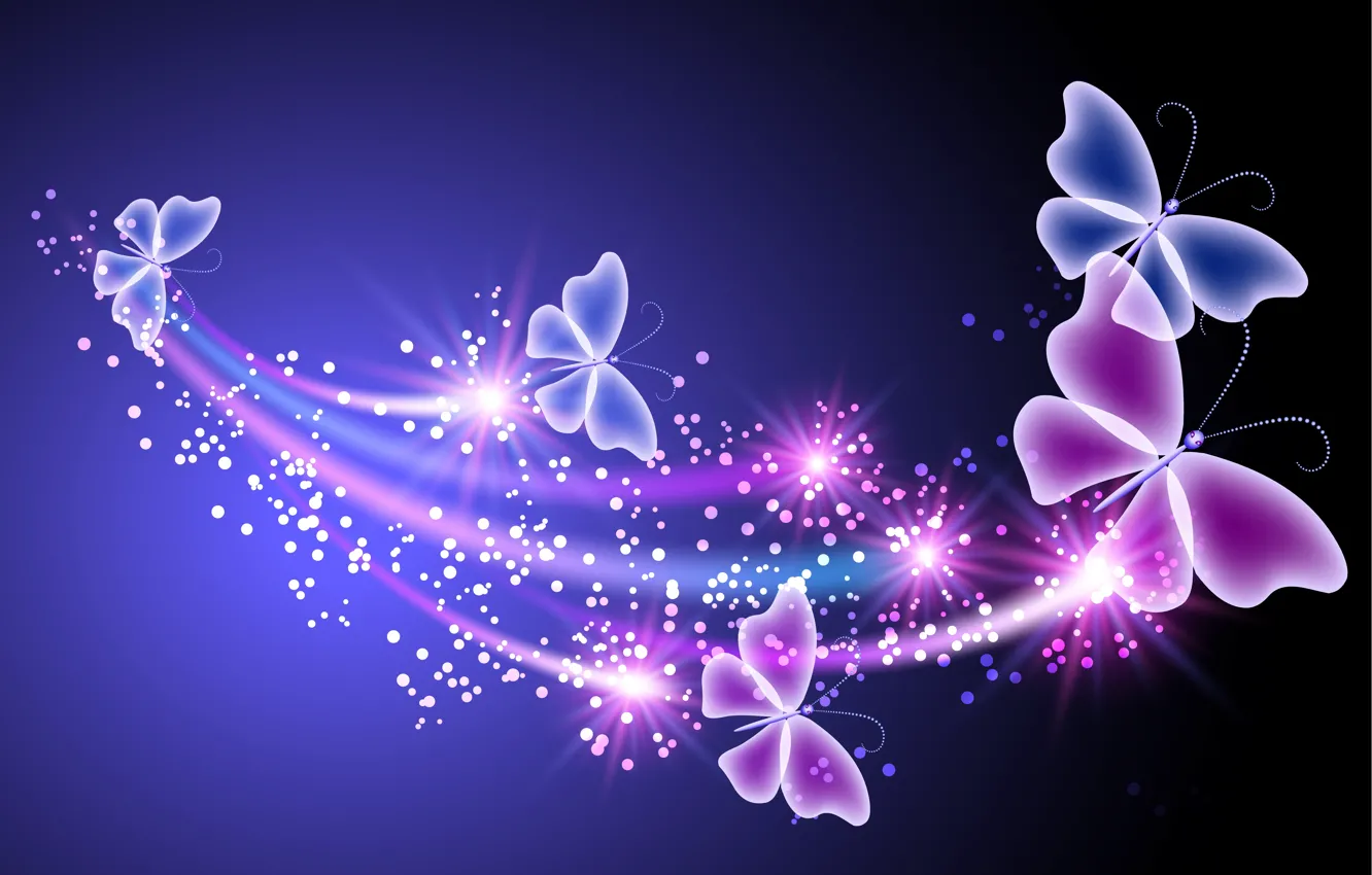 Photo wallpaper butterfly, abstract, blue, pink, glow, neon, sparkle, butterflies