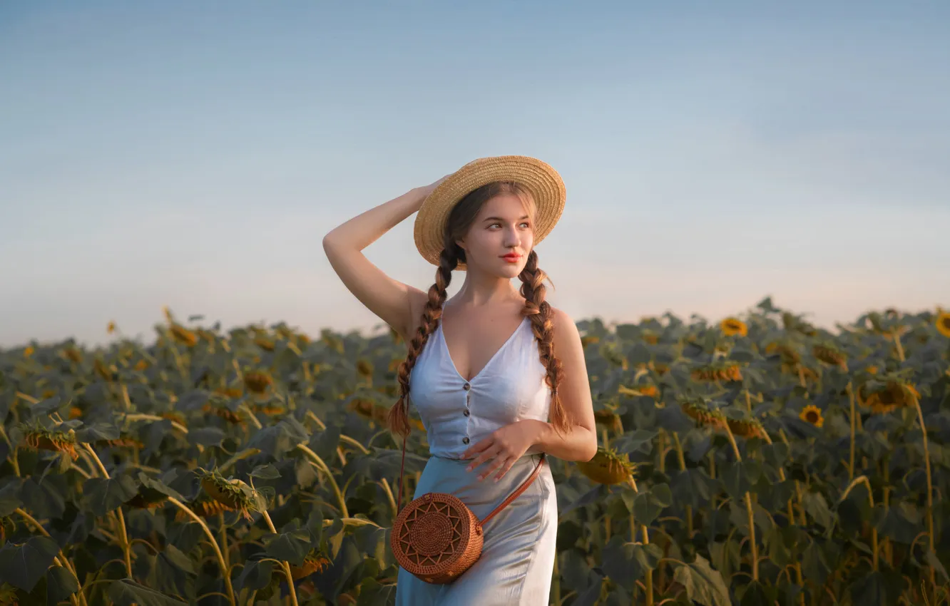 Photo wallpaper braid, hat, look, pose, Nicole Lau, Rus, skirt, girl