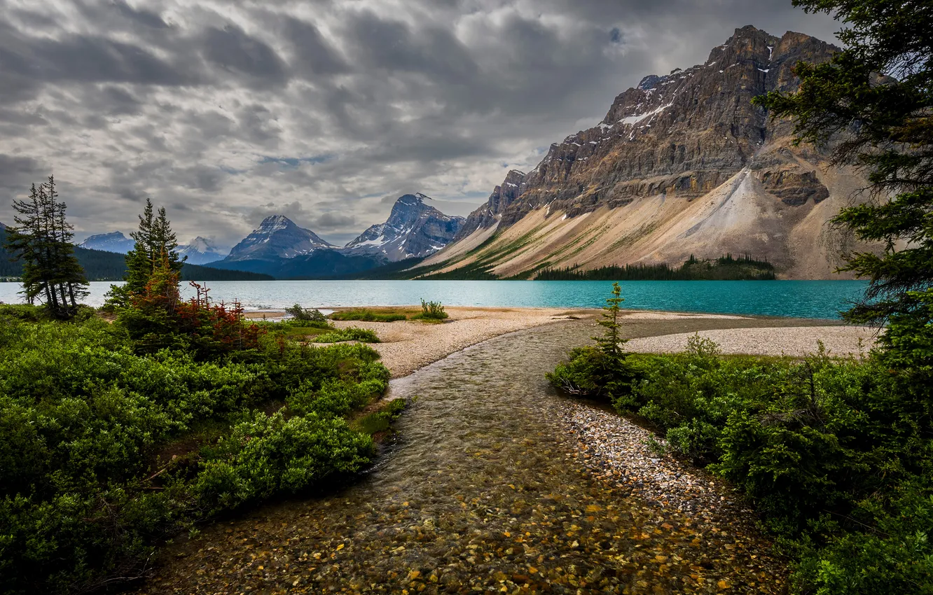 Photo wallpaper Nature, Clouds, Mountains, Lake, Canada, Landscape, Banff, Bow Lake