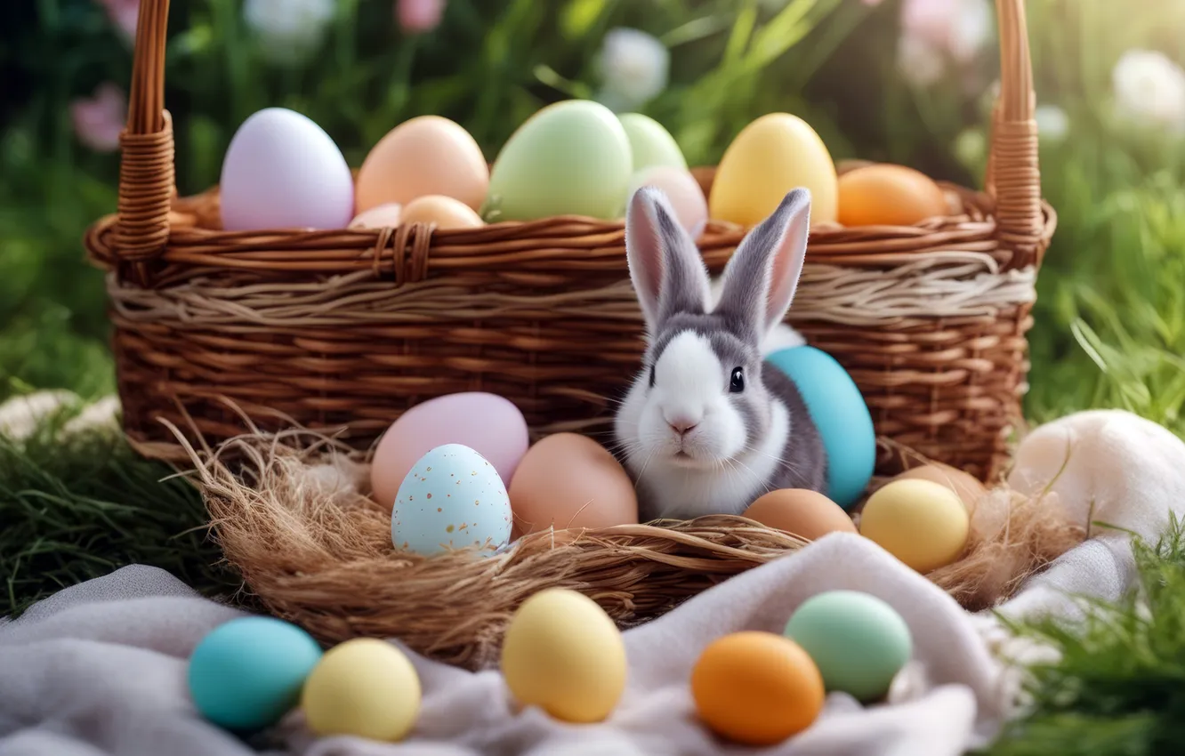 Photo wallpaper holiday, hare, eggs, spring, rabbit, Easter, Bunny, Easter