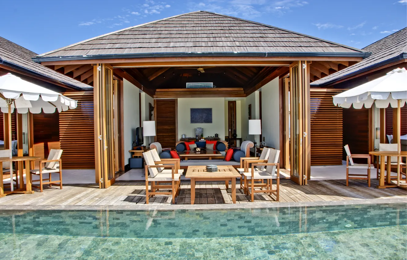 Photo wallpaper pool, bungalow, ocean suite, Water Villa