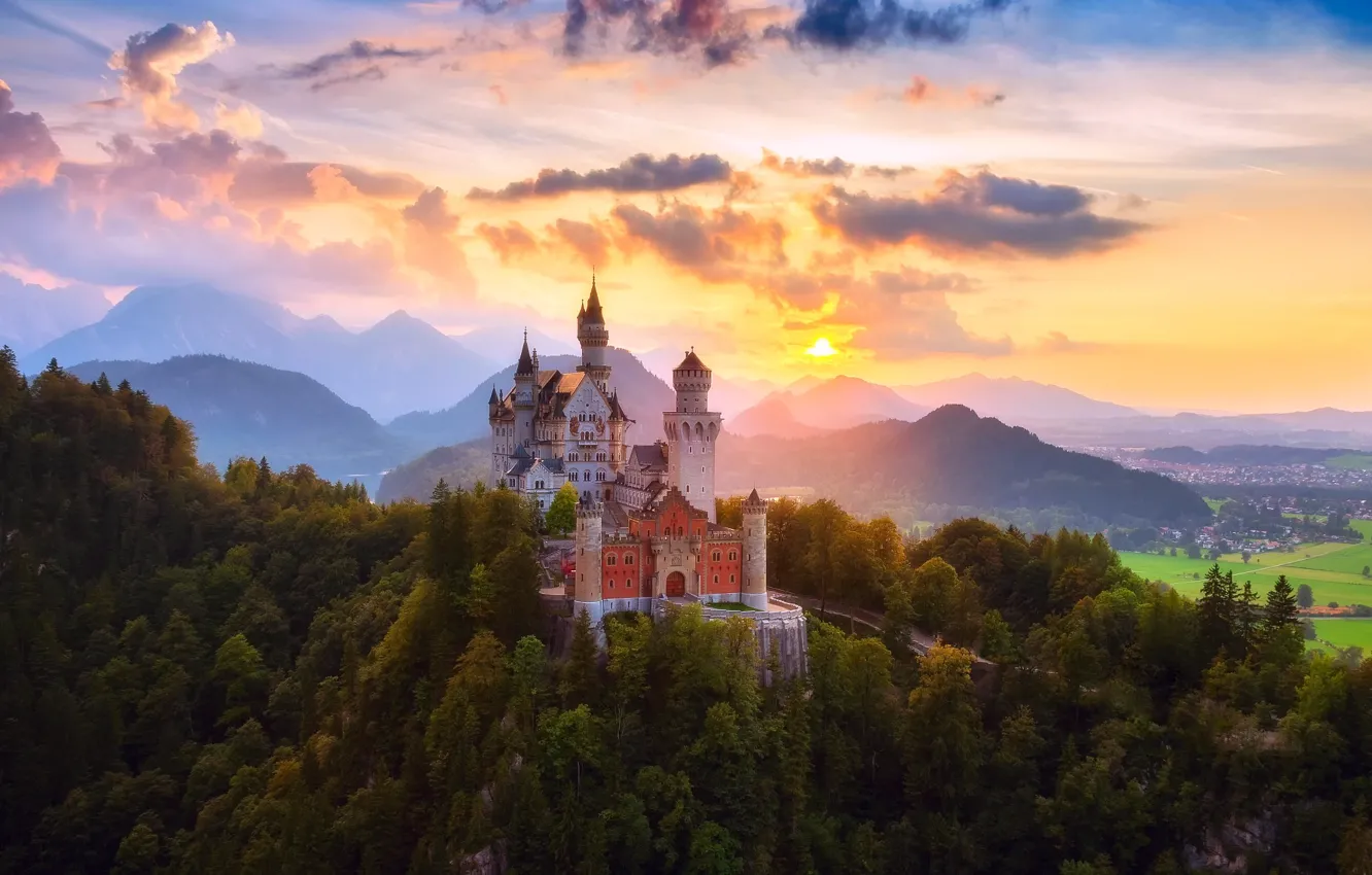 Photo wallpaper summer, the sky, the sun, clouds, light, heat, castle, Germany
