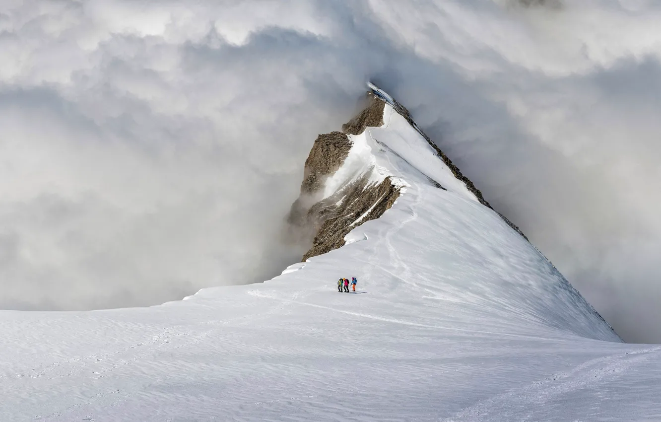 Photo wallpaper snow, mountains, Switzerland, climber, The Bernese Alps, Balmhorn