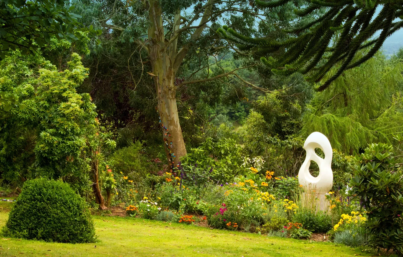 Photo wallpaper flowers, Park, trees, the bushes, England, greens, grass, Kelsall