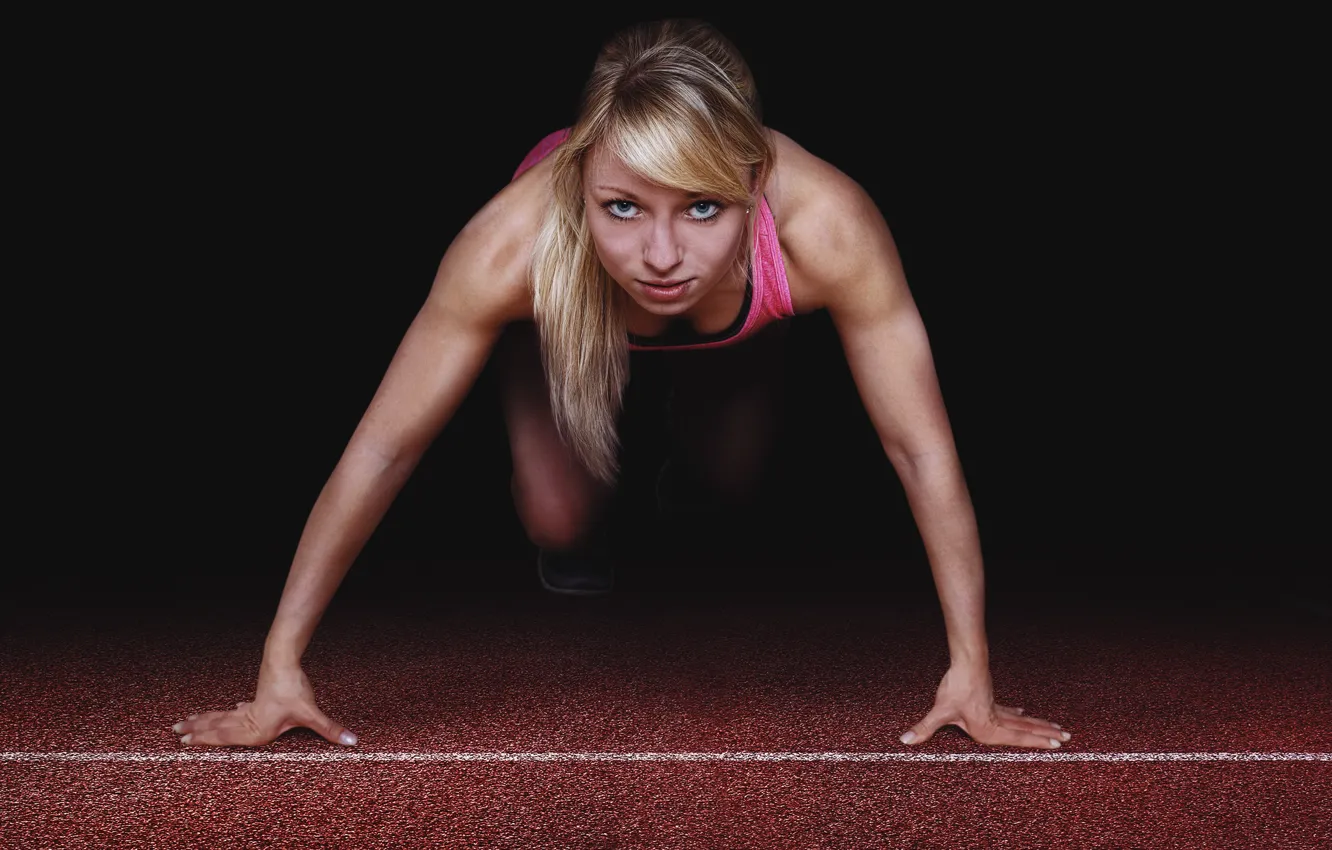 Photo wallpaper woman, muscular, athlete, pose starting position