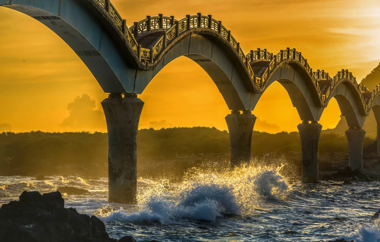 Photo wallpaper bridge, river, morning