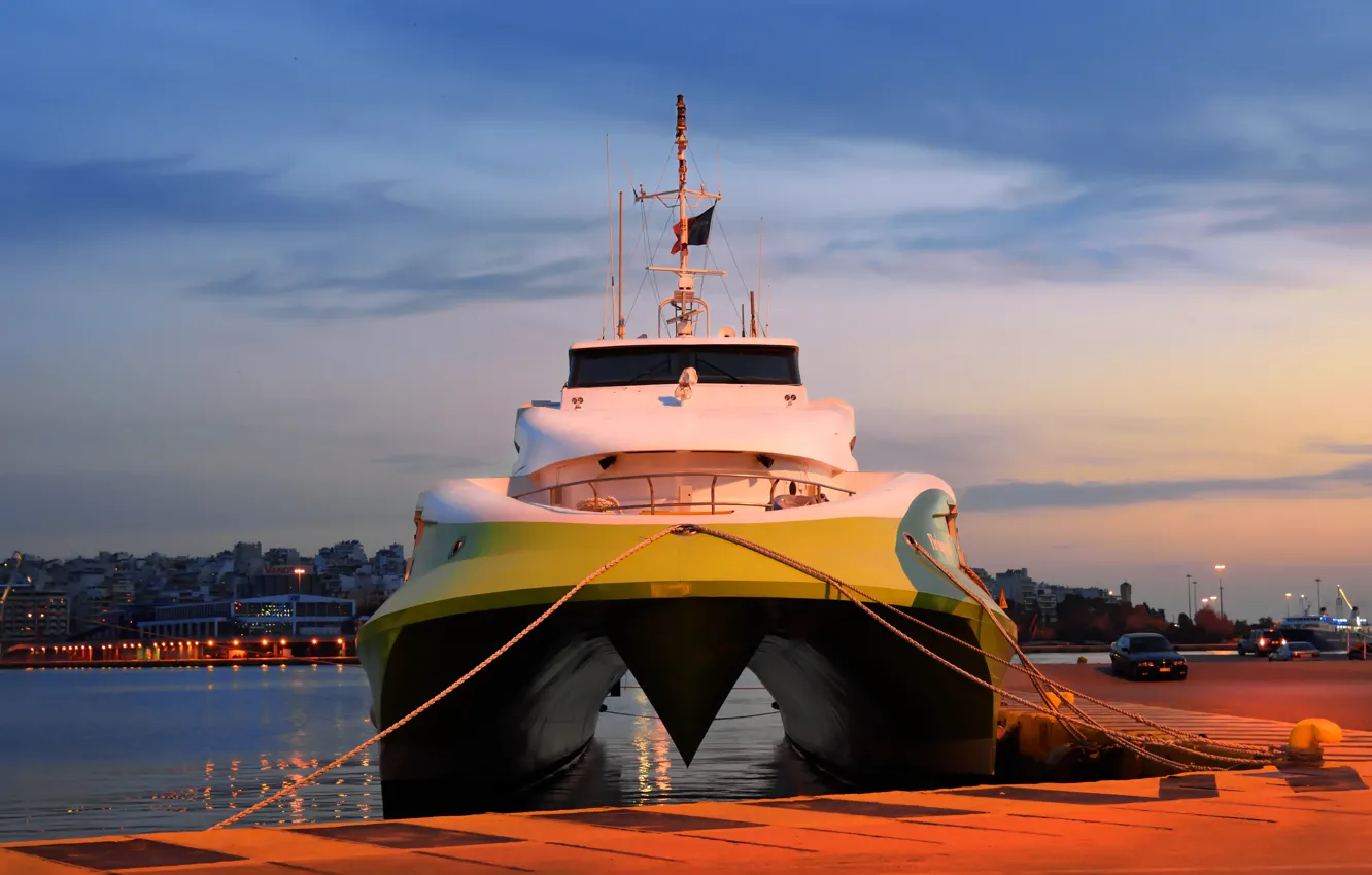Photo wallpaper ship, port, sky blue, ropes, Catamaran