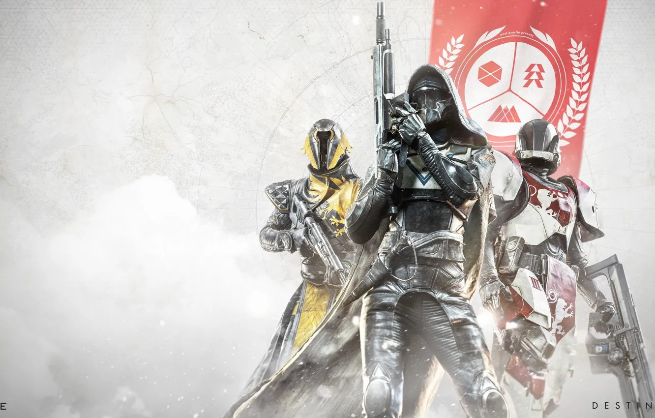 Photo wallpaper gun, game, armor, weapon, Snake, lion, flag, Phoenix