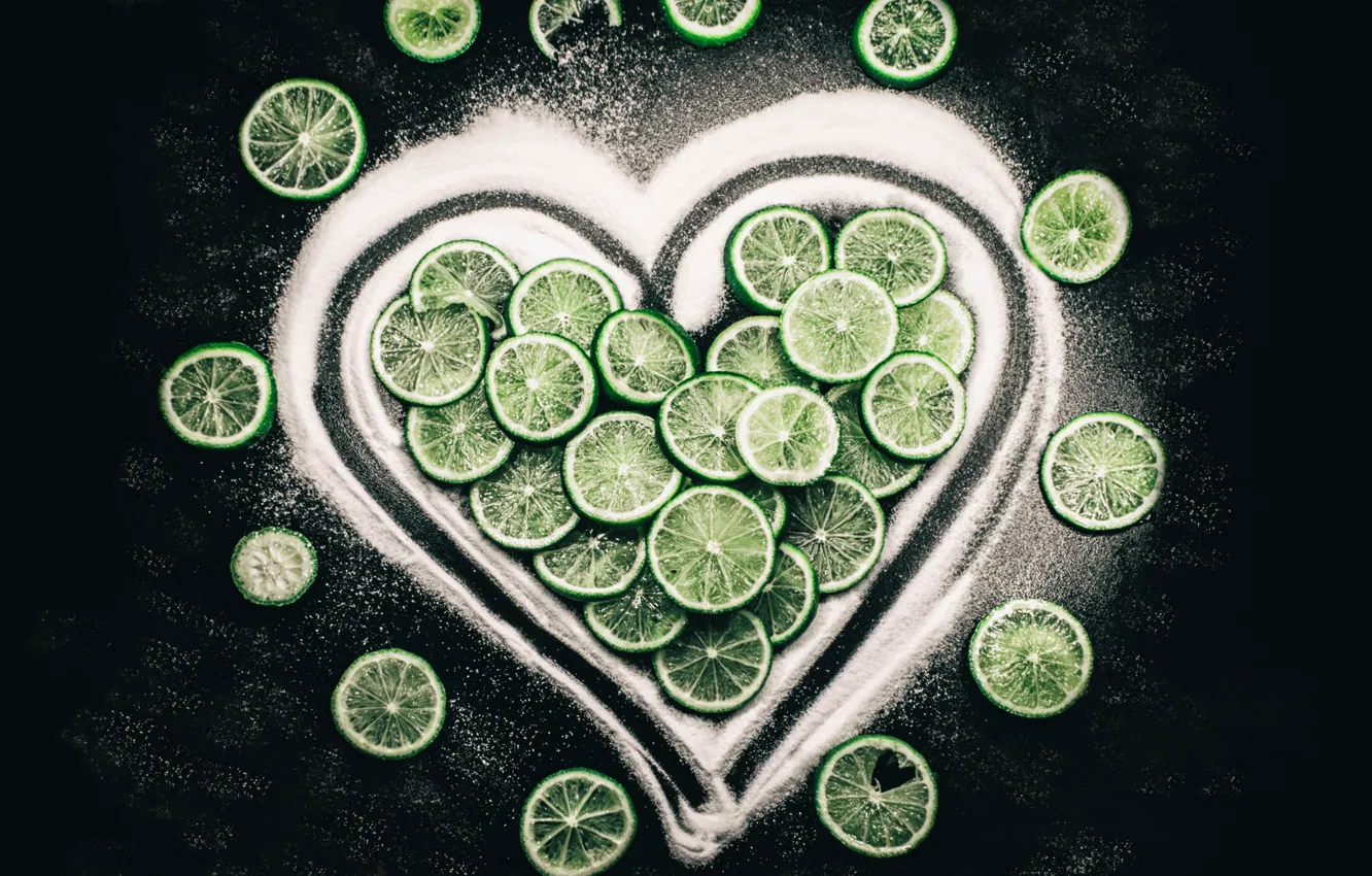 Photo wallpaper heart, sugar, lime, citrus, fruit