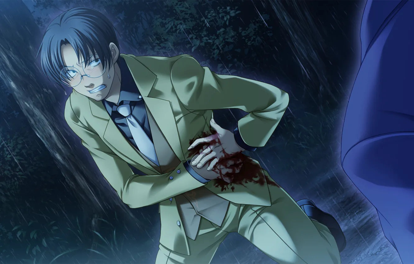 Photo wallpaper hopelessness, fear, tears, pain, the shower, blood, wounded, Umineko no Naku Koro ni