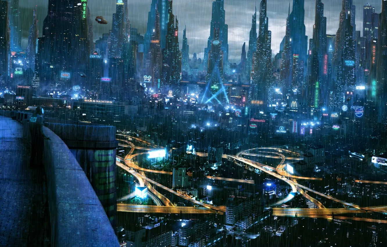 Photo wallpaper the city, lights, future, cyberpunk