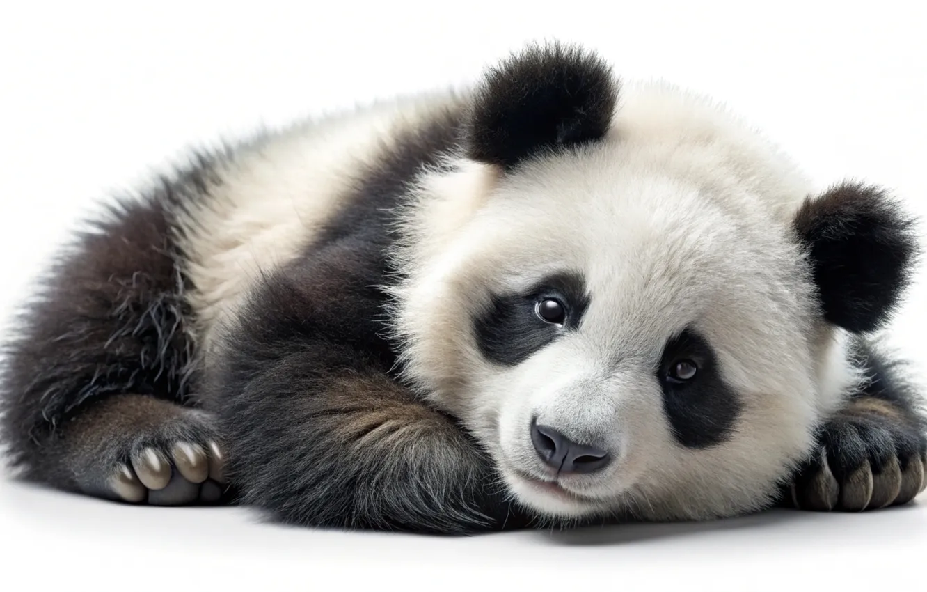 Photo wallpaper look, nature, pose, bear, bear, Panda, white background, lies