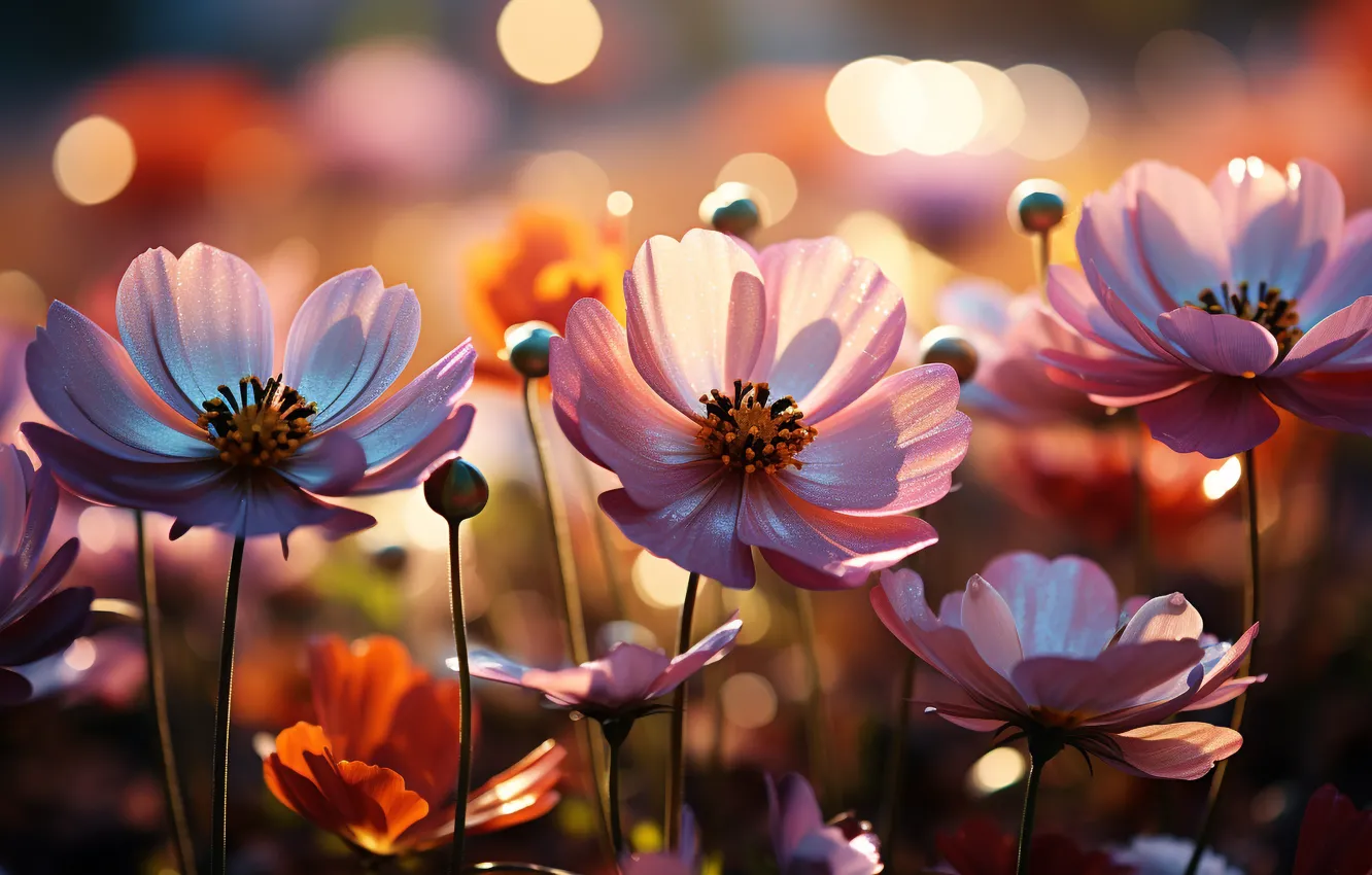 Photo wallpaper summer, space, flowers, nature, glade, garden, kosmeya, cosmos
