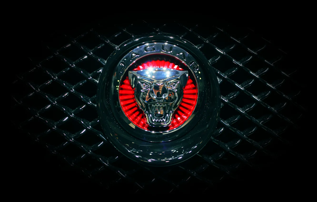 Photo wallpaper Jaguar, Machine, Grille, Jaguar, Emblem, Logo, Radiator