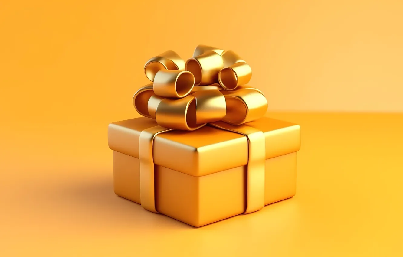 Photo wallpaper yellow, gold, box, gift, Shine, new year, Christmas, gold