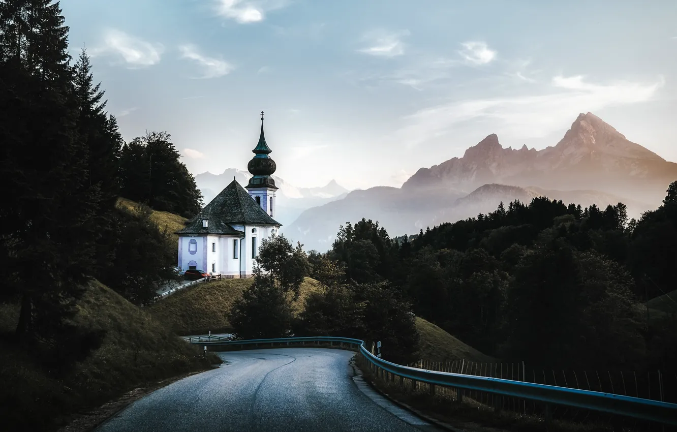 Photo wallpaper mountains, Alps, Church