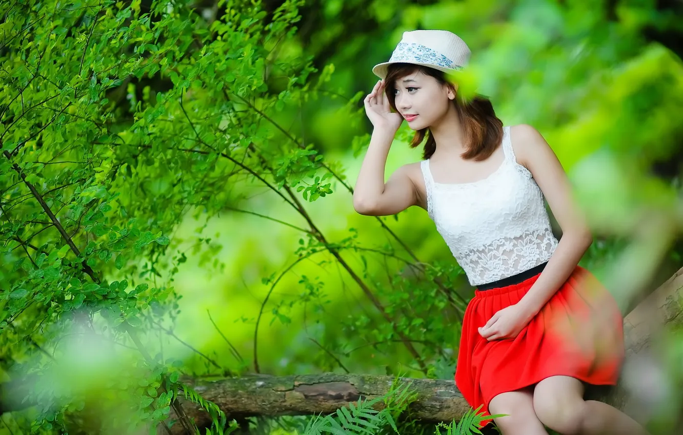 Photo wallpaper forest, girl, hat
