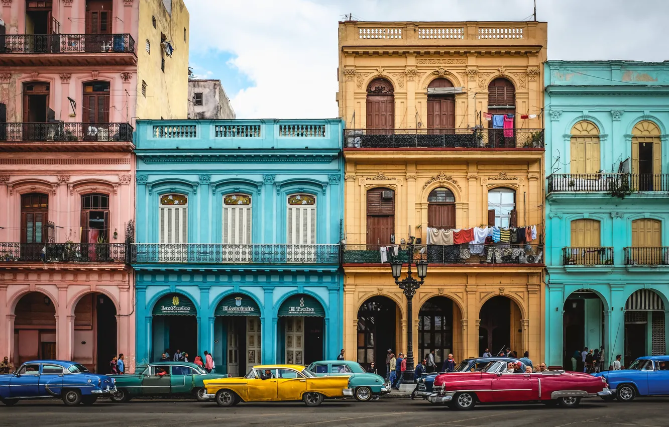 Photo wallpaper colors, cars, street, houses, Cuba, Havana