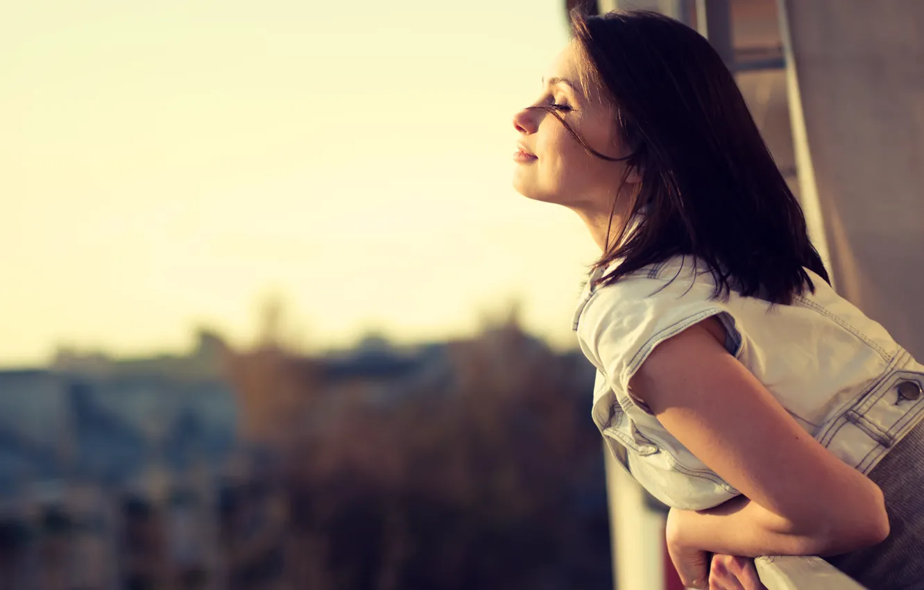 Photo wallpaper girl, smile, mood, balcony