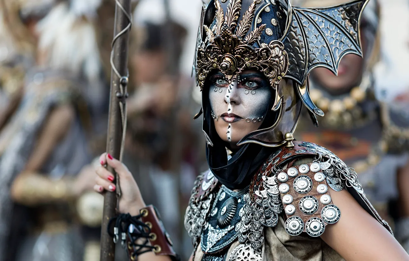 Photo wallpaper look, girl, metal, face, style, portrait, wings, makeup