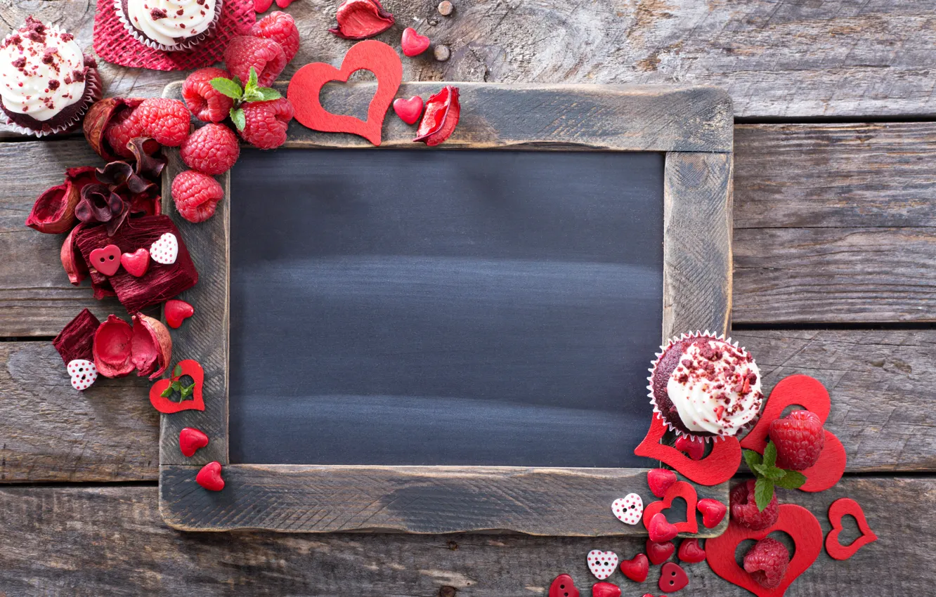 Photo wallpaper love, berries, raspberry, heart, hearts, love, heart, wood