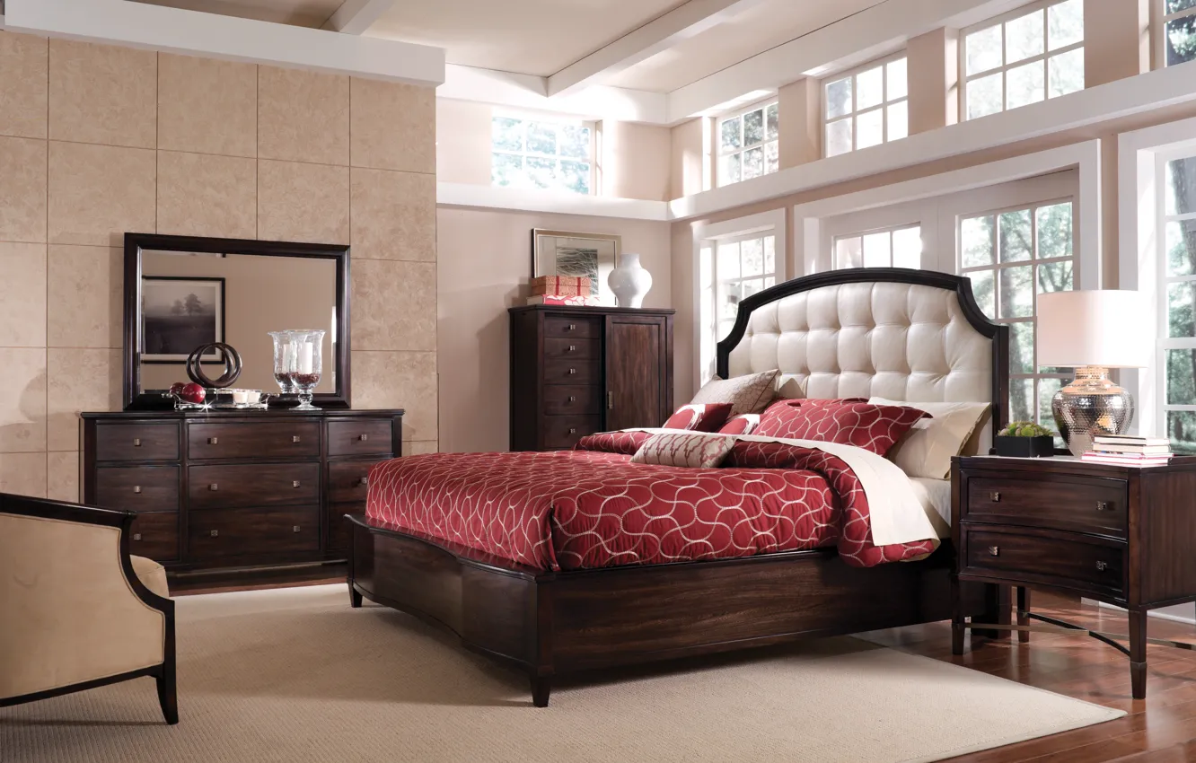 Photo wallpaper room, furniture, Villa, bed, home, interior, chair, bedroom