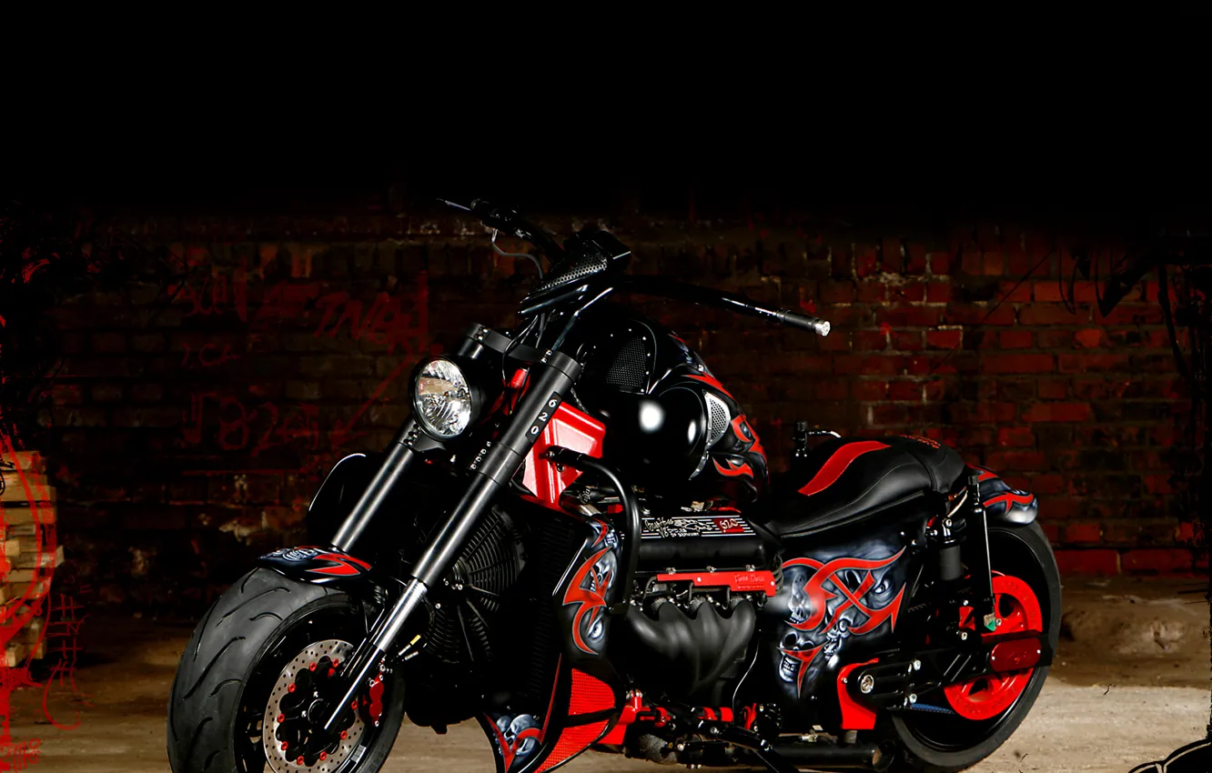 Photo wallpaper red, motorcycle, black, boss hoss, airbrushing.