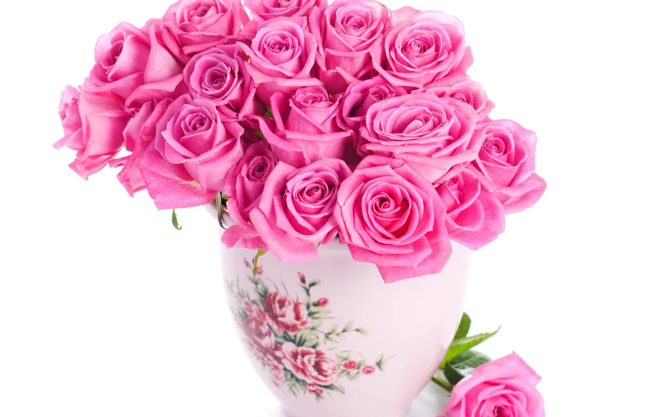 Photo wallpaper roses, pink, pink, flowers, beautiful, vase, bouquet, roses
