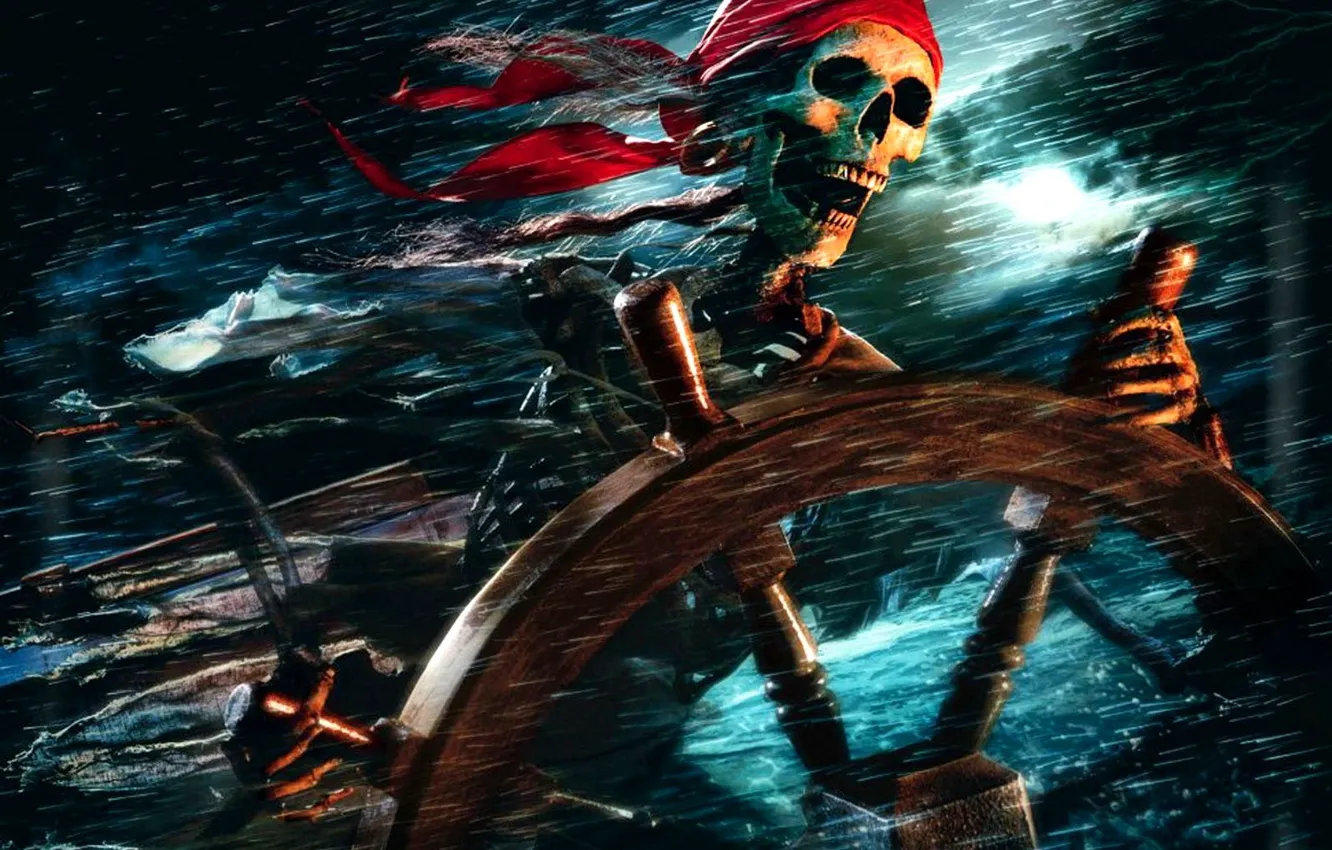 Photo wallpaper skeleton, pirates of the Caribbean, the wheel
