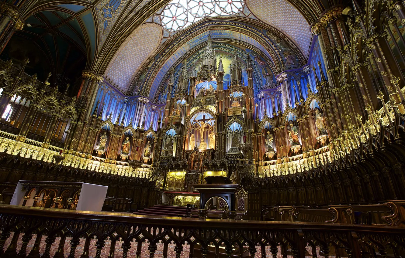 Photo wallpaper Canada, Church, religion, the altar, The Notre Dame Basilica, Basilique Notre Dame de Montreal