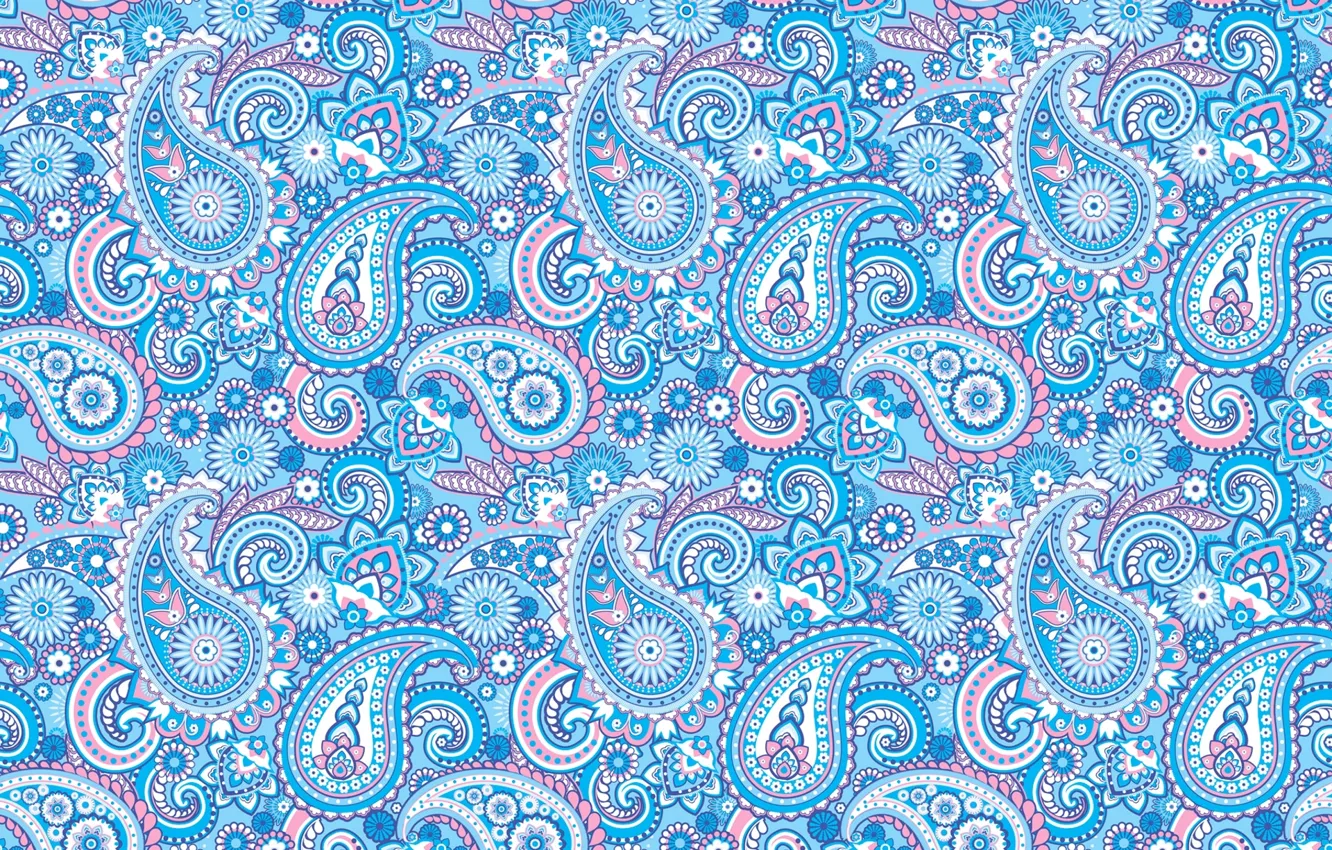 Photo wallpaper blue, pattern, ornament, Paisley, Indian cucumbers