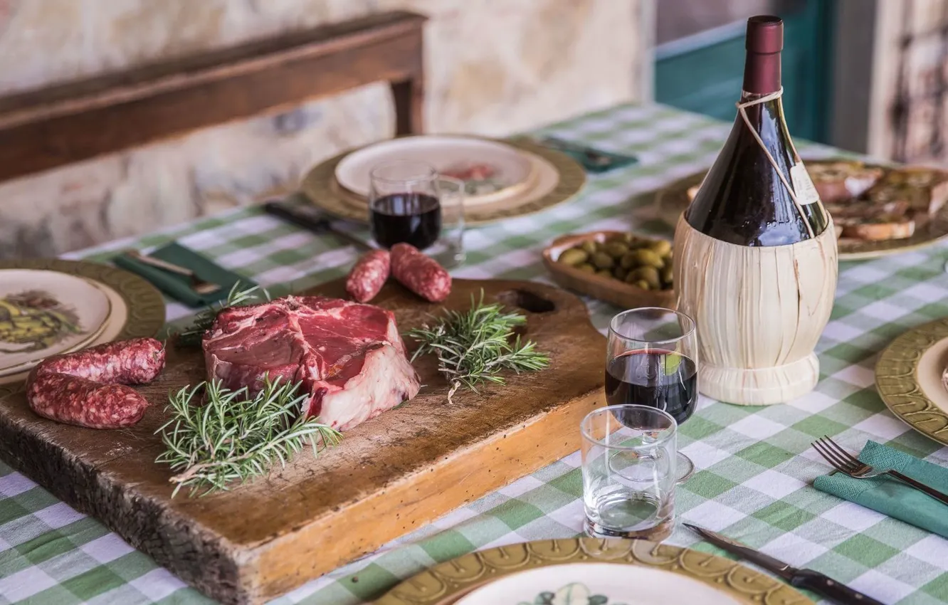 Photo wallpaper wine, food, Italy, meat, olives, Tuscany, Villa Dell'Angelo