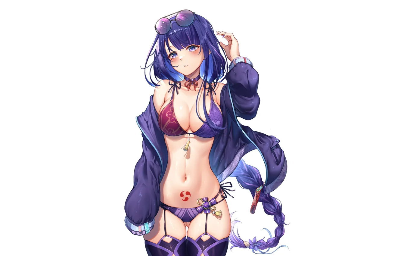 Photo wallpaper girl, sexy, cleavage, thighhighs, long hair, boobs, anime, beautiful