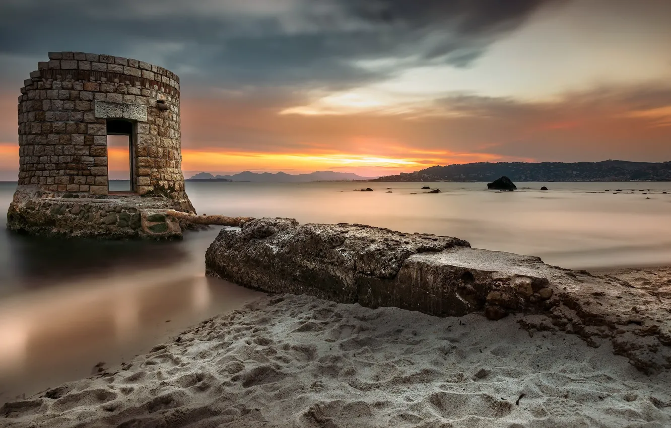 Photo wallpaper sunset, Antibes, Ondes Beach Tower
