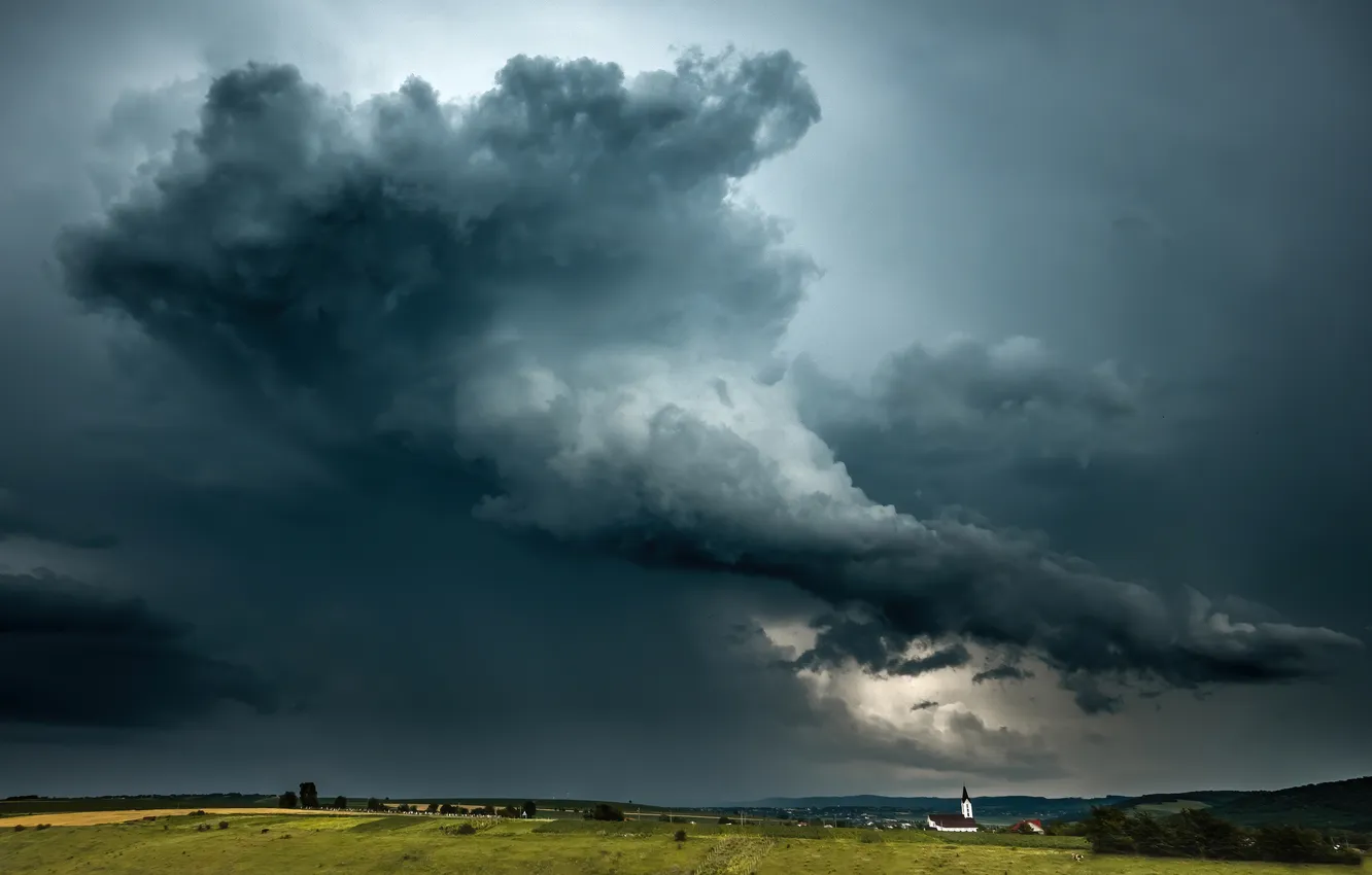 Photo wallpaper the sky, clouds, clouds, nature, storm, Church