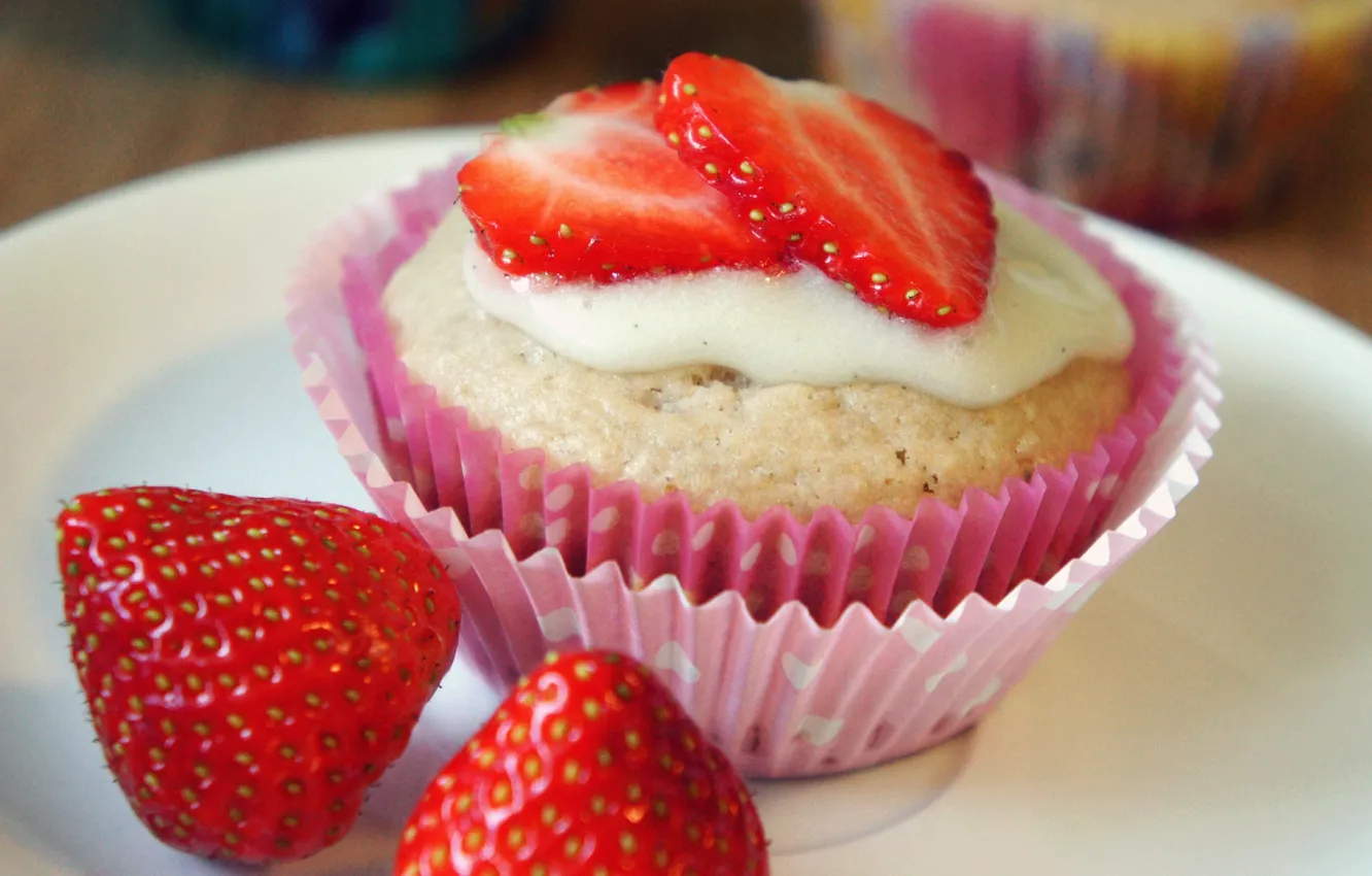 Photo wallpaper strawberry, strawberry, cupcakes