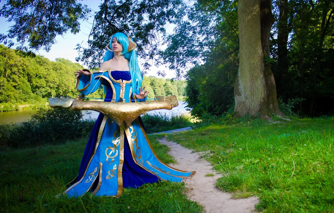 Photo wallpaper girl, hair, sleep, dress, cosplay, cosplay, League of Legends, sona