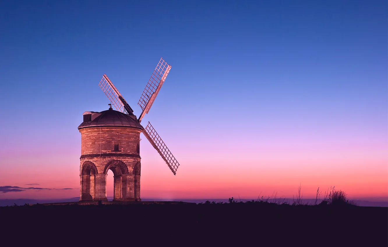 Photo wallpaper the sky, sunset, orange, blue, the evening, mill, pink