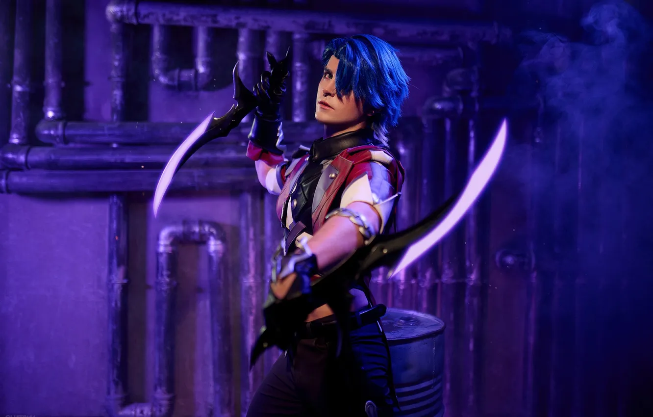 Photo wallpaper weapons, guy, stand, blade, cosplay, cosplay, Grayson, GraysonFin cosplay
