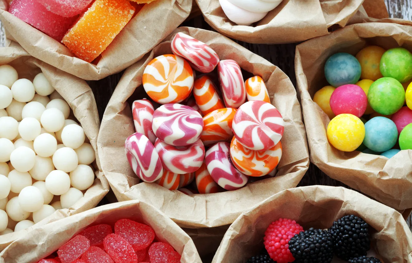 Photo wallpaper balls, candy, sweets, lollipops, colorful, marmalade, cuts